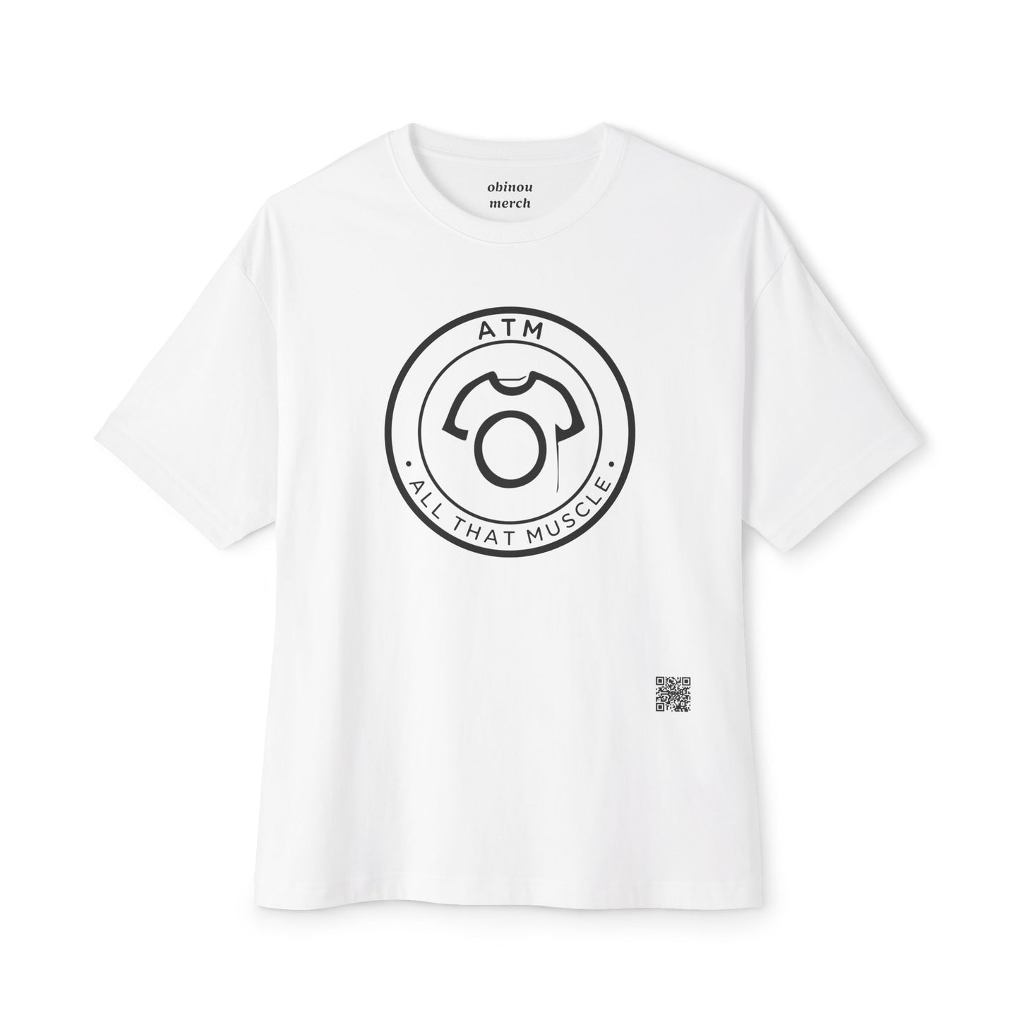 White t-shirt with black graphic design on a white background