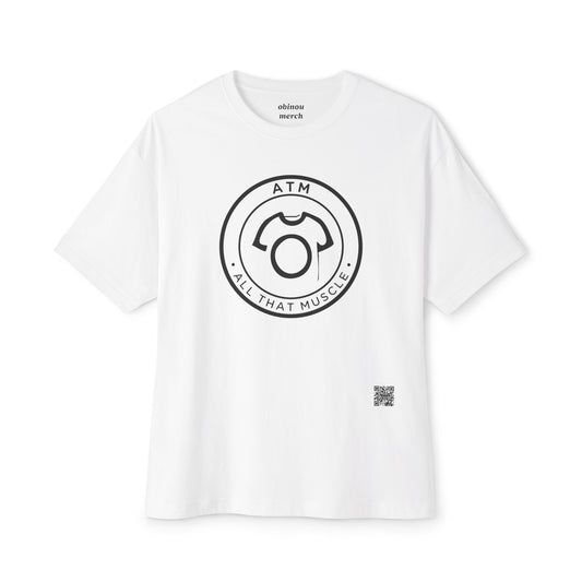 White t-shirt with black graphic design on a white background