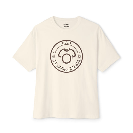 Beige t-shirt with a black graphic and text on a white background